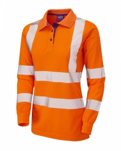 High Visibility Orange Coolviz Plus Pollyfield Ladies Long Sleeved Polo Shirt